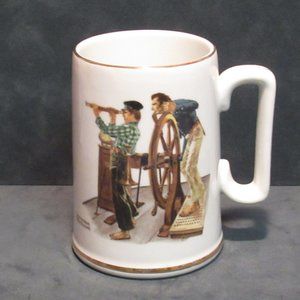 Vintage Norman Rockwell Museum Gold Rim Coffee "D" Handled Cup River Pilot